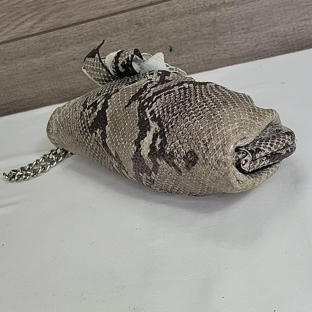 Isabella Fiore Metallic Snakeskin Pattern Clutch with Chain Strap